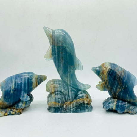 3 Pieces Beautiful Blue Onyx Dolphin Carving -Wholesale Crystals