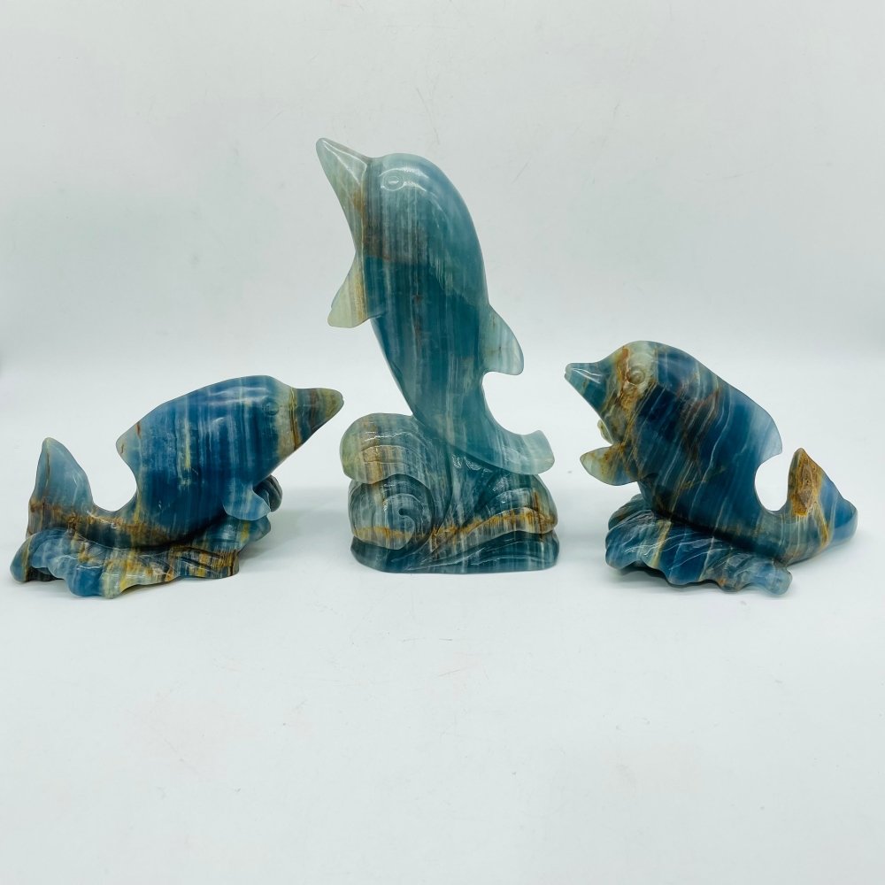 3 Pieces Beautiful Blue Onyx Dolphin Carving -Wholesale Crystals