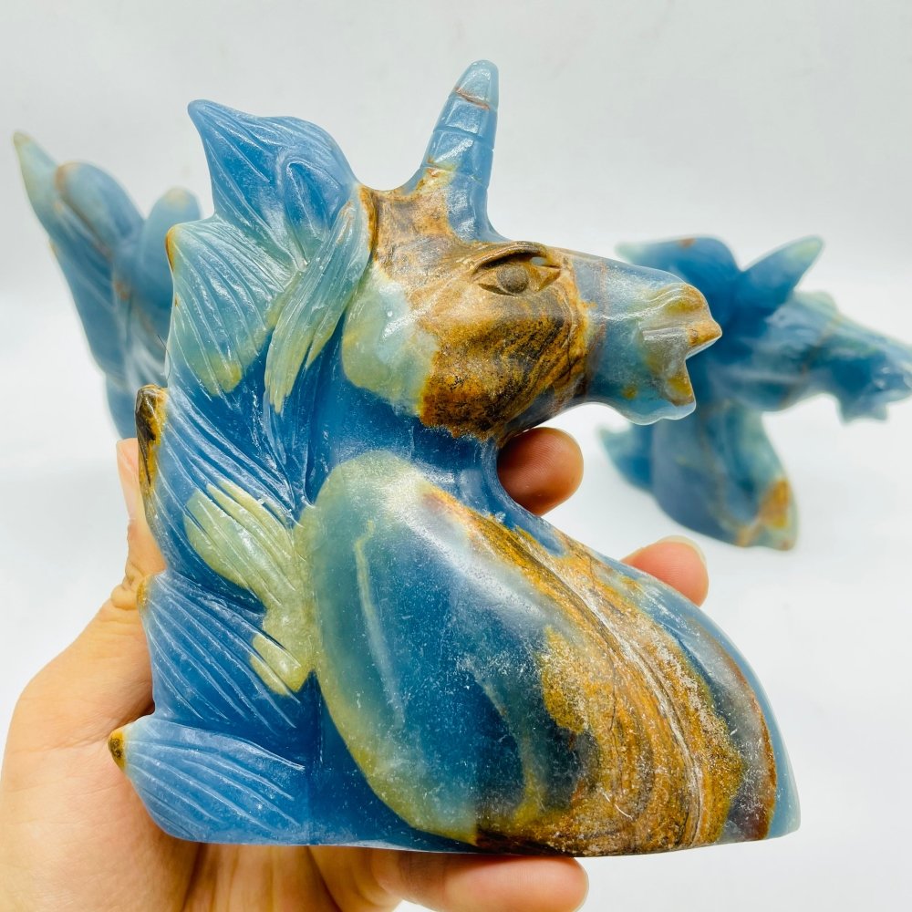 3 Pieces Large Blue Onyx Unicorn Carving -Wholesale Crystals