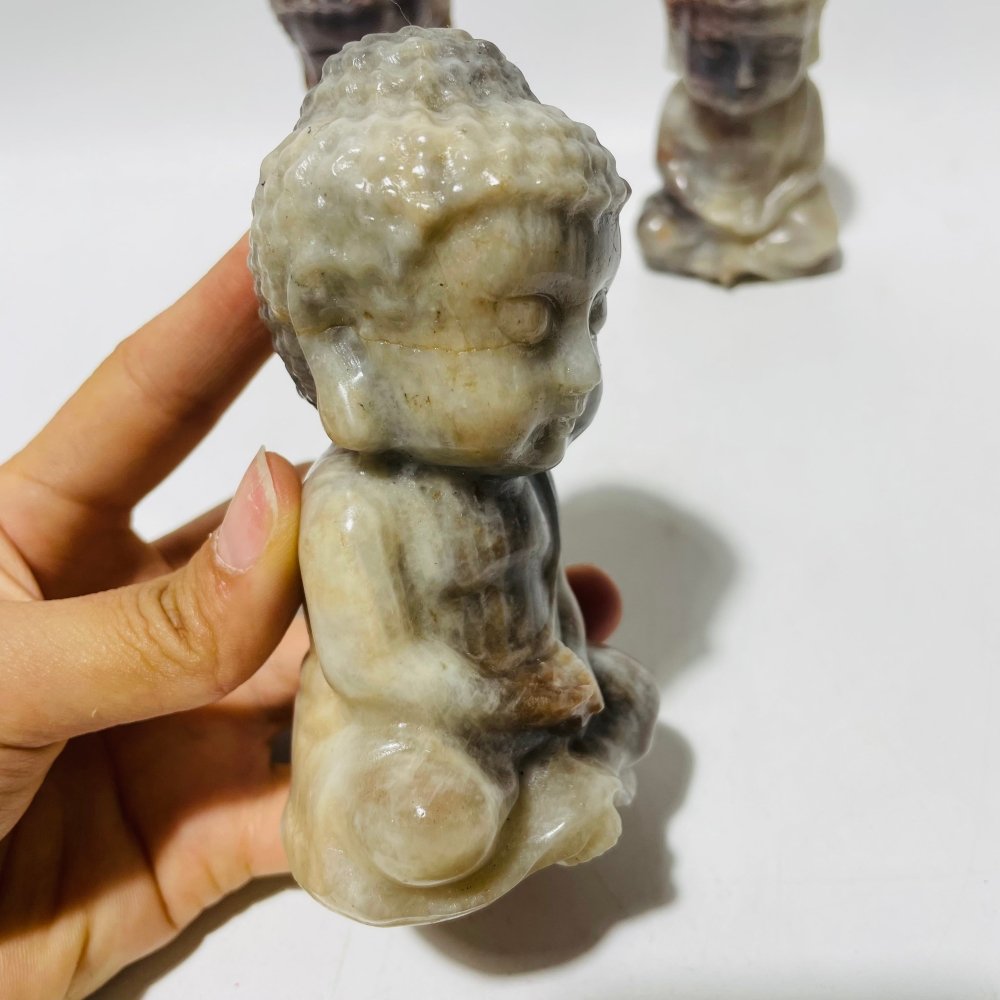 3 Pieces Moonstone Mixed Sunstone Baby Buddha Carving -Wholesale Crystals