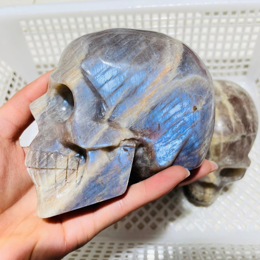 3 Pieces Moonstone Mixed Sunstone Skull Carving -Wholesale Crystals