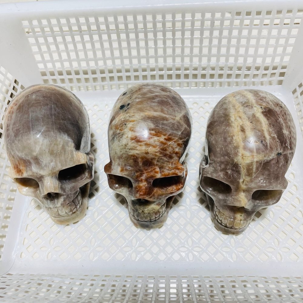 3 Pieces Moonstone Mixed Sunstone Skull Carving -Wholesale Crystals