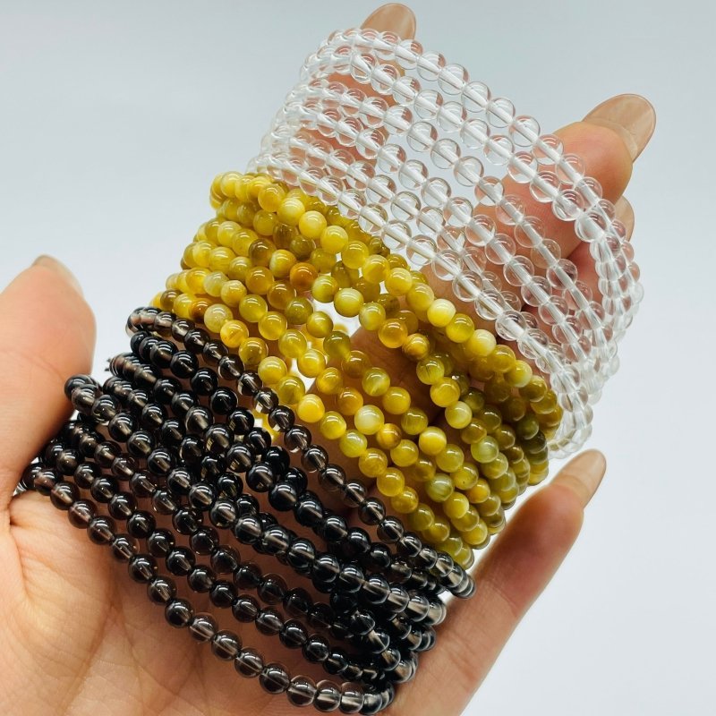 3 Types Mini Beads 4mm Bracelet Wholesale Clear Quartz Gold Tiger Eye Smoky Quartz - Wholesale Crystals