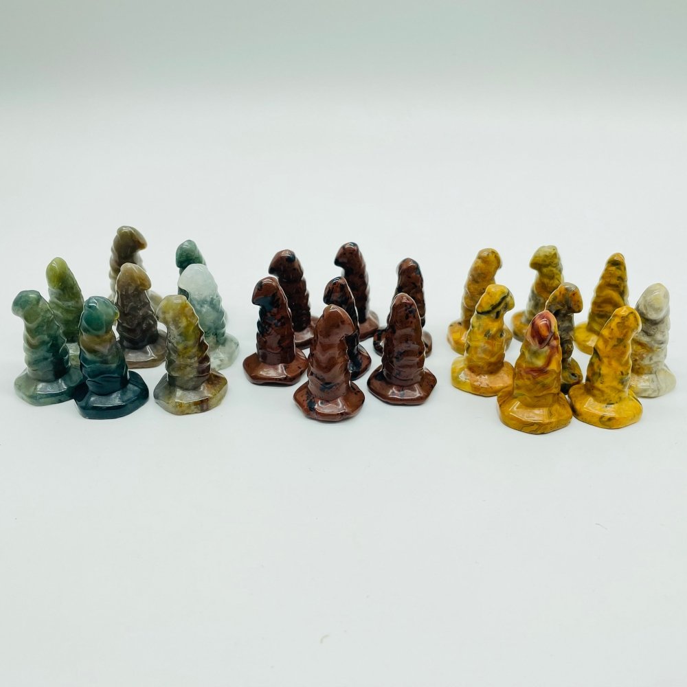 3 Types Wizard Hat Carving Wholesale Red Obsidian Moss Agate Crazy Agate -Wholesale Crystals