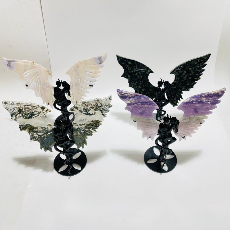 4 Pairs Demon And Angel Wing Carving With Stand Kambaba Fluorite - Wholesale Crystals