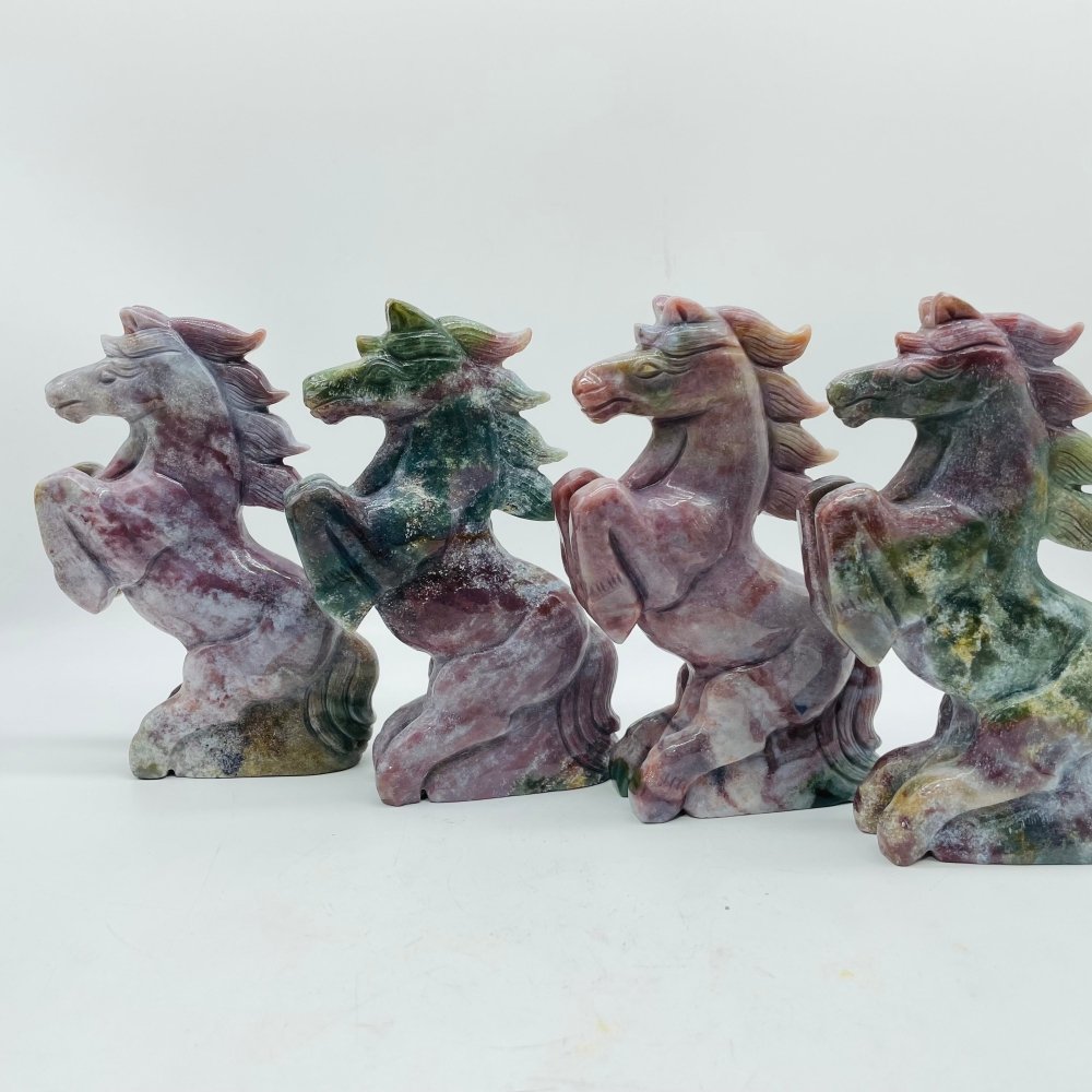 4 Pieces High Quality Ocean Jasper Stand Horse Carving -Wholesale Crystals