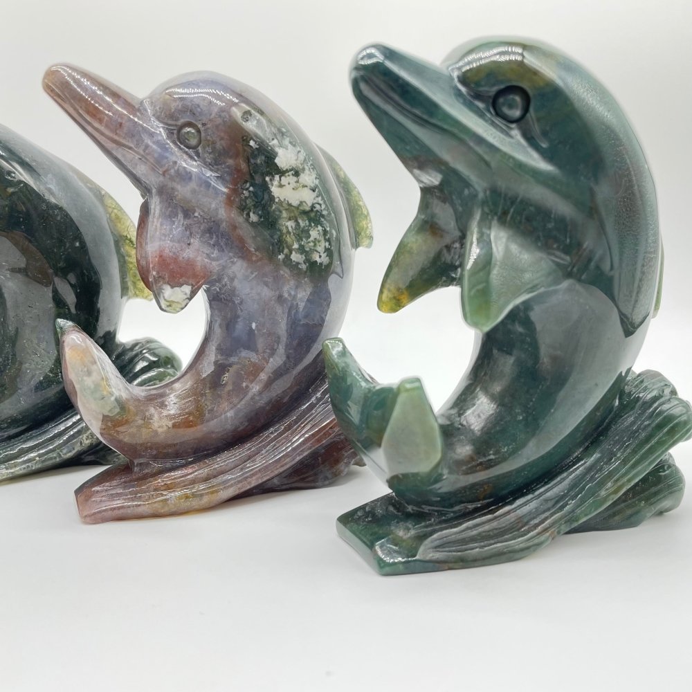 4 Pieces Moss Agate Dolphin Carving -Wholesale Crystals