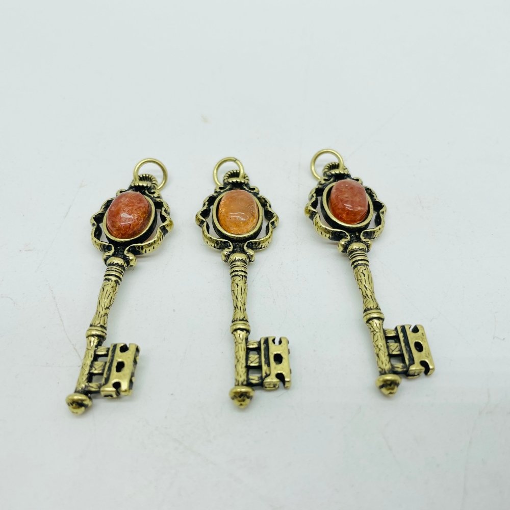 4 Types Gem Key Pendant Wholesale Charoite Sunstone Malachite Moonstone -Wholesale Crystals