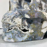 45.8kg Large Geode Druzy Moss Agate Skull Carving - Wholesale Crystals