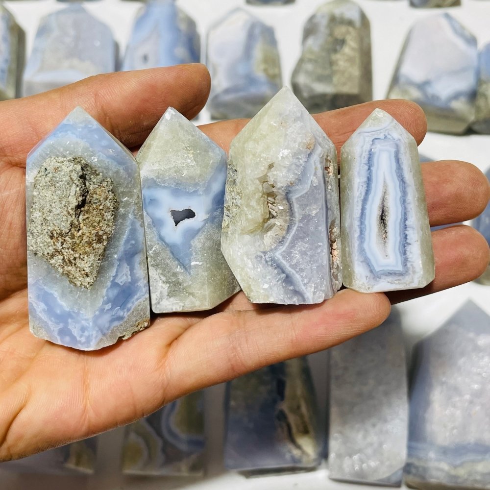 46 Pieces Druzy Blue Chalcedony Points -Wholesale Crystals