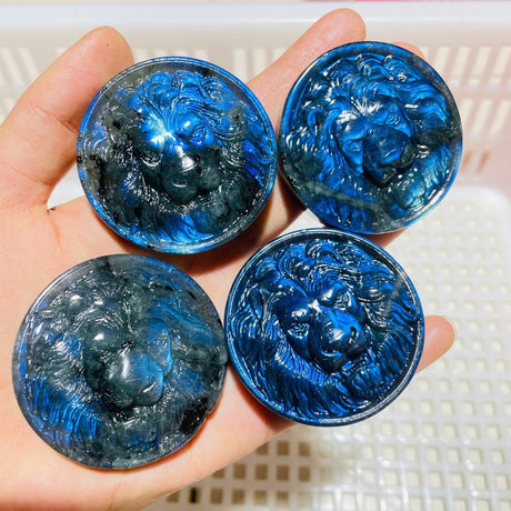 4Pieces High Quality Labradorite Lion Head Carving -Wholesale Crystals