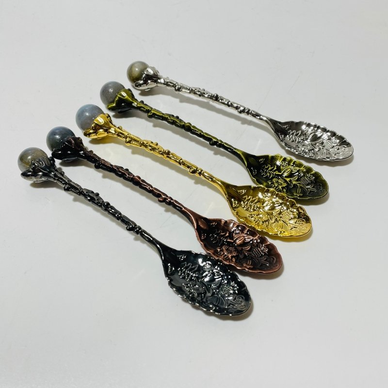 5 Colors Coffee Spoon With High Quality Labradorite Sphere Wholesale - Wholesale Crystals