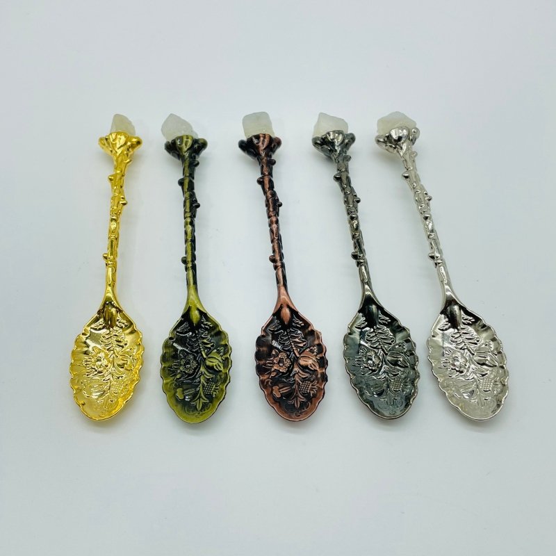 5 Colors Coffee Spoon With Raw Sri Lanka Moonstone Stone Wholesale - Wholesale Crystals