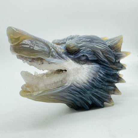 5 Pieces High Quality Geode Agate Wolf Head Carving -Wholesale Crystals
