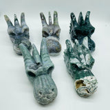5 Pieces High Quality Geode Moss Agate Dragon Head Carving -Wholesale Crystals