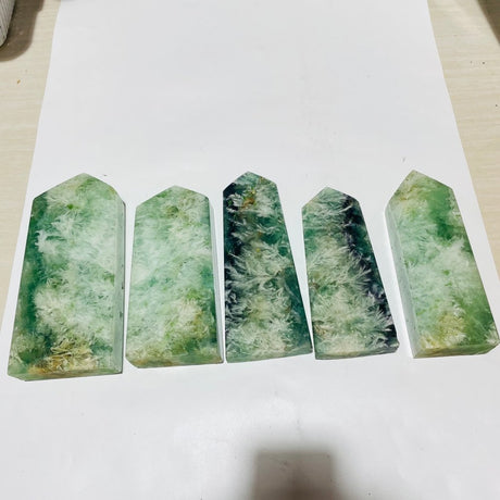 5 Pieces Large Feather Fluorite Four-Sided Tower Points -Wholesale Crystals