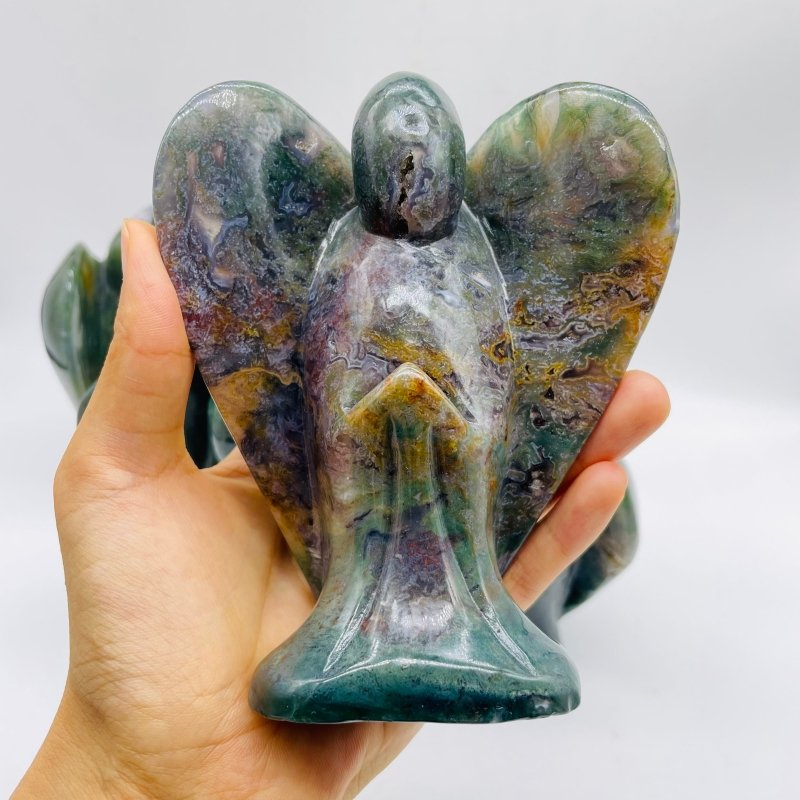 5 Pieces Large Moss Agate Angel Carving -Wholesale Crystals