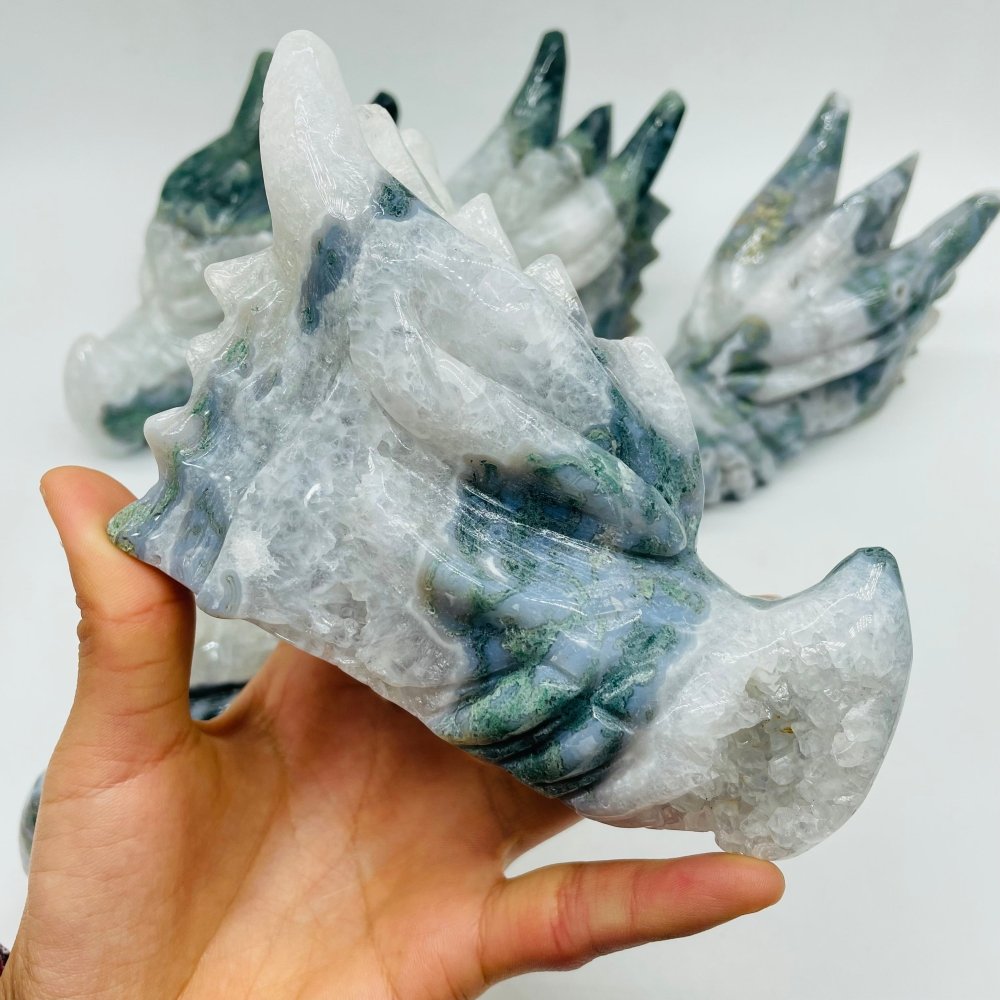 5 Pieces Moss Agate Dragon Head Carving -Wholesale Crystals