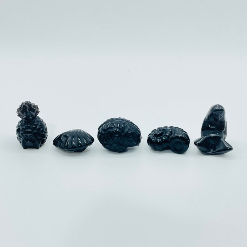 5 Types Mini Black Obsidian Carving Wholesale Pineapple Seashell Brain - Wholesale Crystals