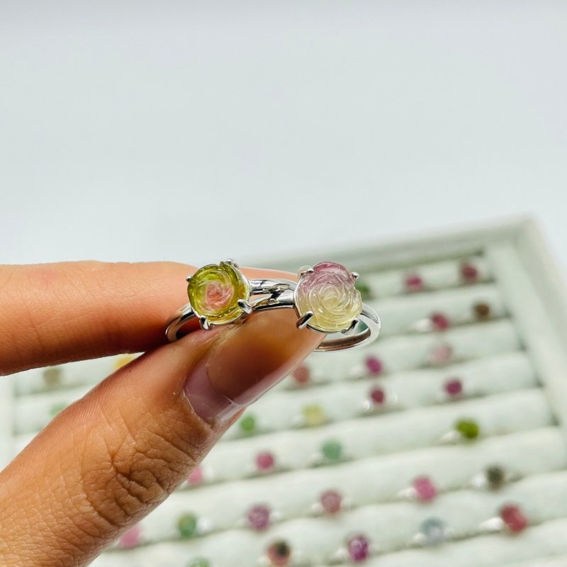 51 Pieces Colorful Tourmaline Different Styles Flower Shape Sterling Silver Ring - Wholesale Crystals