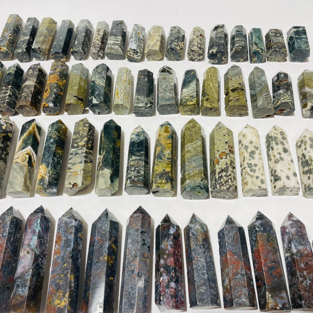 58 Pieces Green Vein Ocean Jasper Tower -Wholesale Crystals