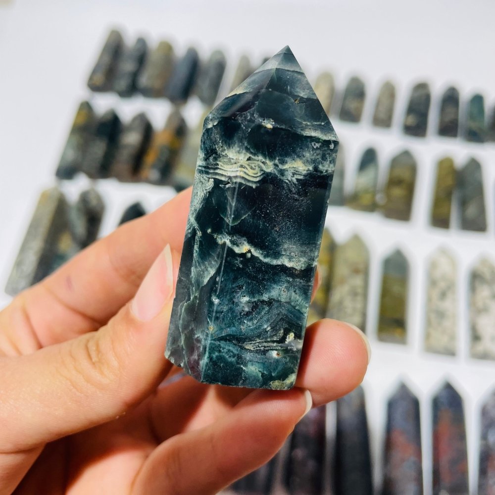 58 Pieces Green Vein Ocean Jasper Tower -Wholesale Crystals