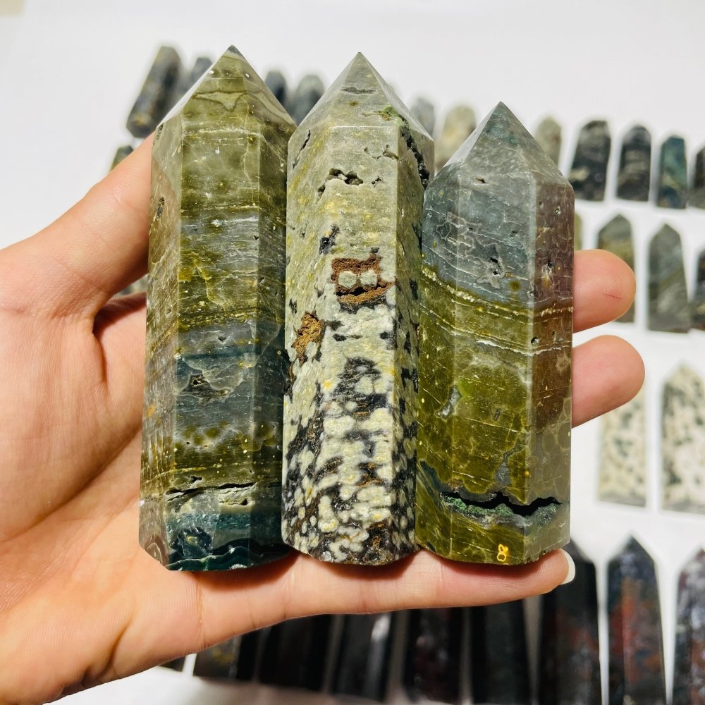 58 Pieces Green Vein Ocean Jasper Tower -Wholesale Crystals