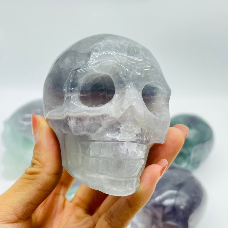 6 Pieces Large Fluorite Halloween Skull Carving -Wholesale Crystals