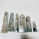 6 Pieces Large Four-Sided Unique Druzy Moss Agate Tower -Wholesale Crystals