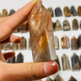 64 Pieces Black Rainbow Sun Stone With Hematite Points -Wholesale Crystals