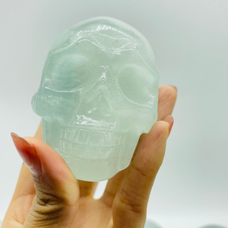 7 Pieces Light Color Fluorite Halloween Skull Carving -Wholesale Crystals