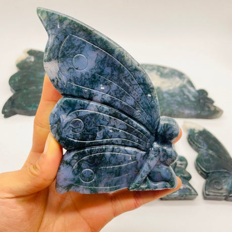 7 Pieces Moss Agate Butterfly Fairy Carving -Wholesale Crystals