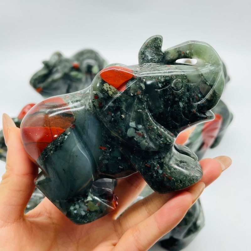 8 Pieces Africa Blood Stone Elephant Animal Carving - Wholesale Crystals