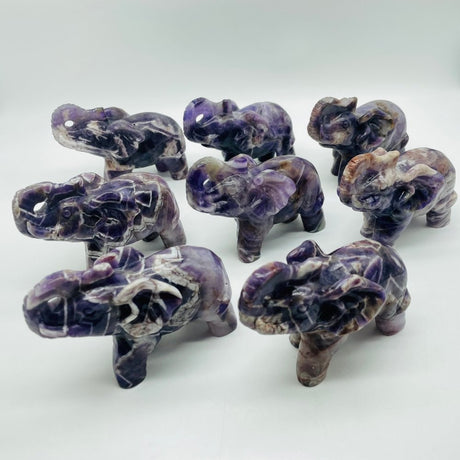 8 Pieces Beautiful Large Chevron Amethyst Elephant Carving -Wholesale Crystals