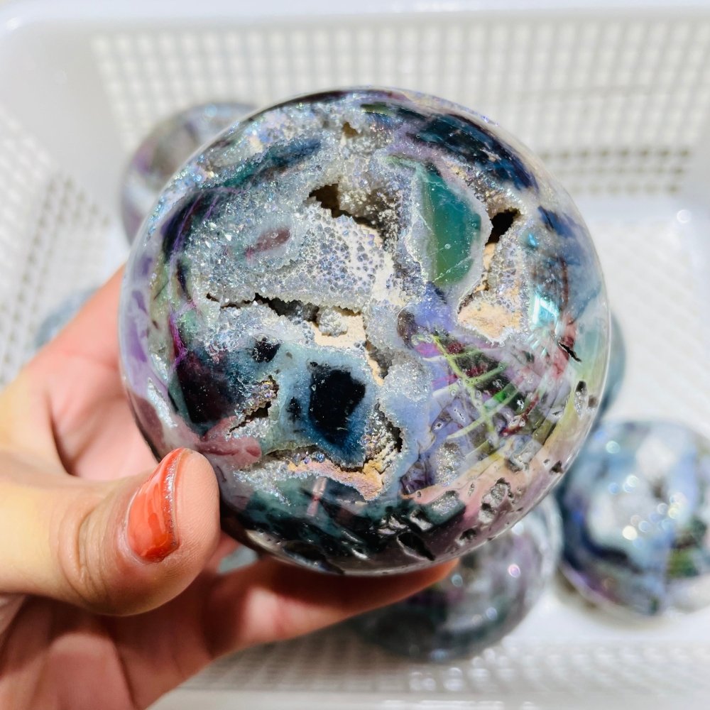 8 Pieces Geode Aura Sphalerite Sphere Ball -Wholesale Crystals