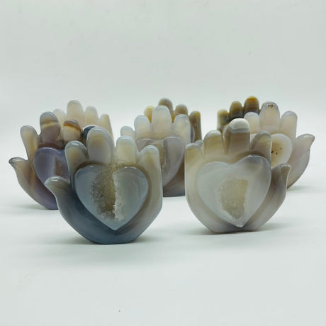 8 Pieces Geode Druzy Agate Stand Beautiful Hand Heart Carving -Wholesale Crystals