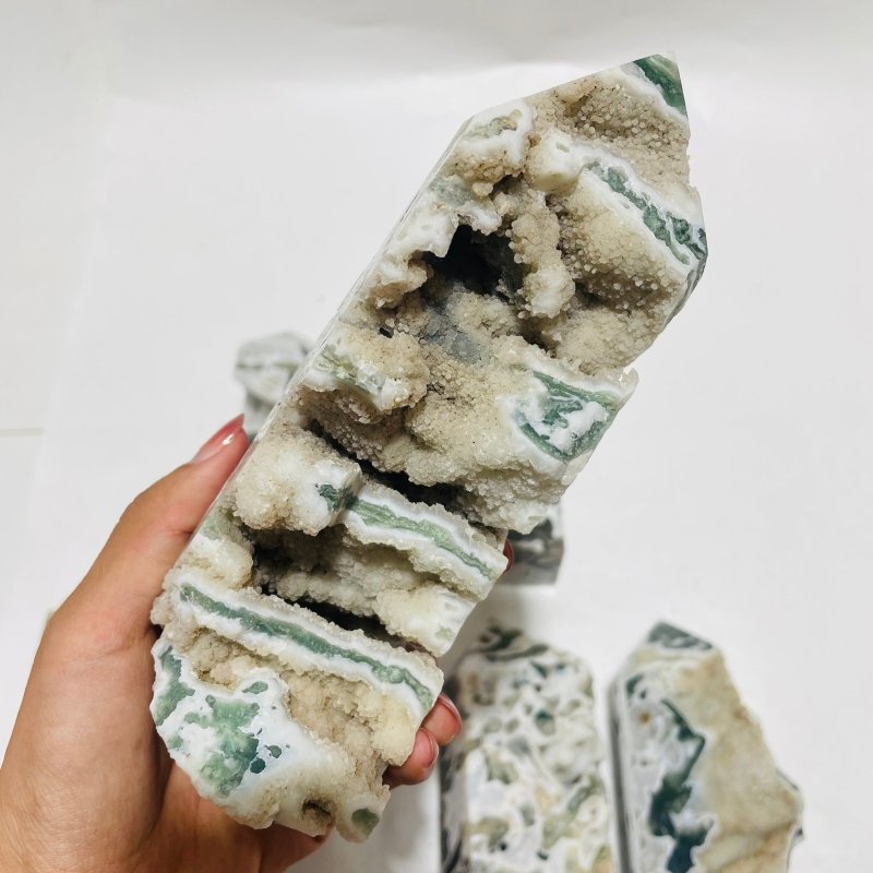 8 Pieces Geode Druzy Moss Agate Tower -Wholesale Crystals