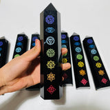 8 Pieces Large 7 Chakras Black Obsidian Tower -Wholesale Crystals