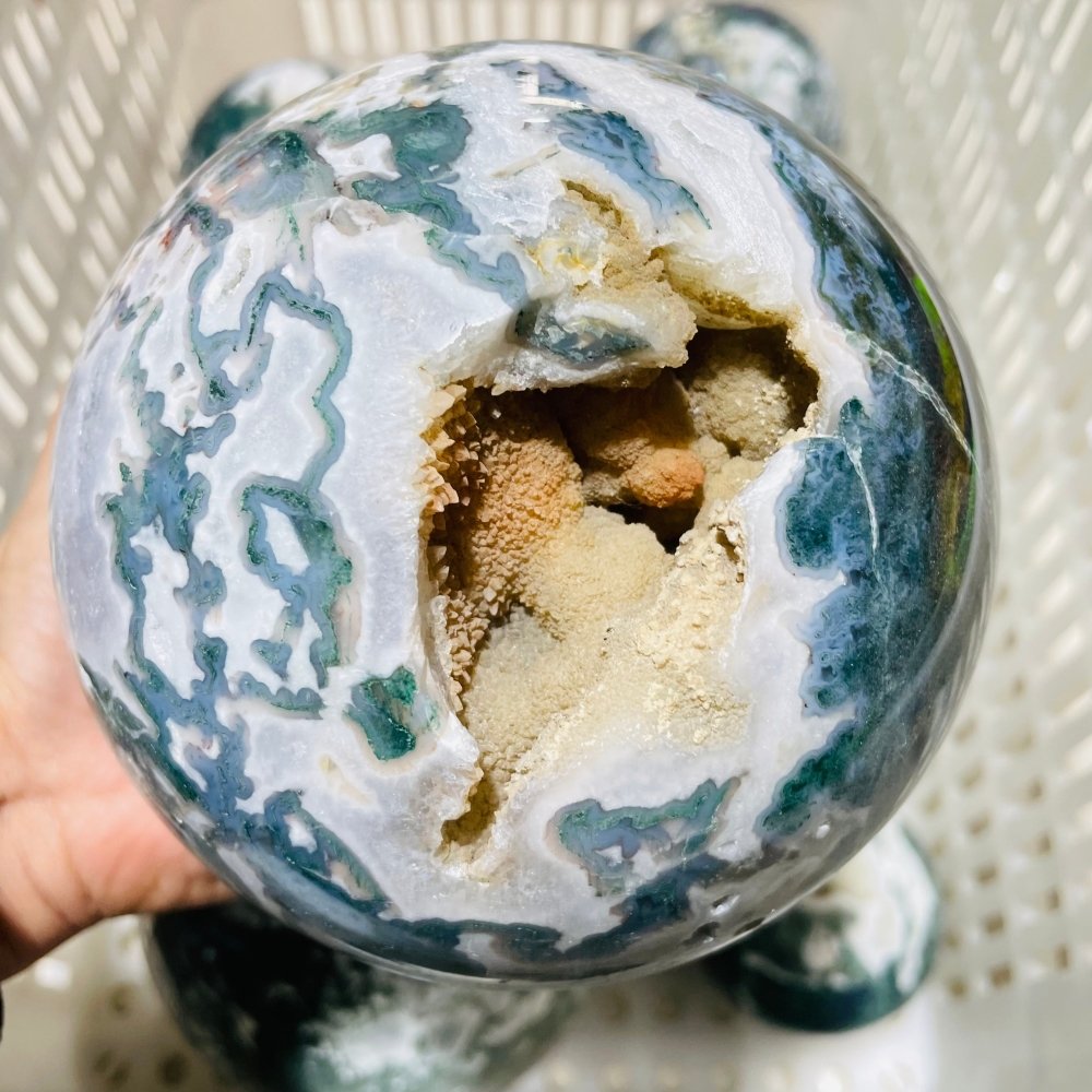 8 Pieces Large Geode Druzy Moss Agate Spheres -Wholesale Crystals