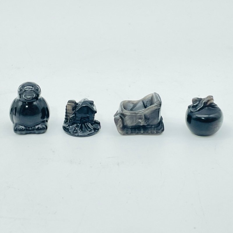 8 Types Mini Black Obsidian Christmas Carving Wholesale Apple Santa Claus Penguin - Wholesale Crystals