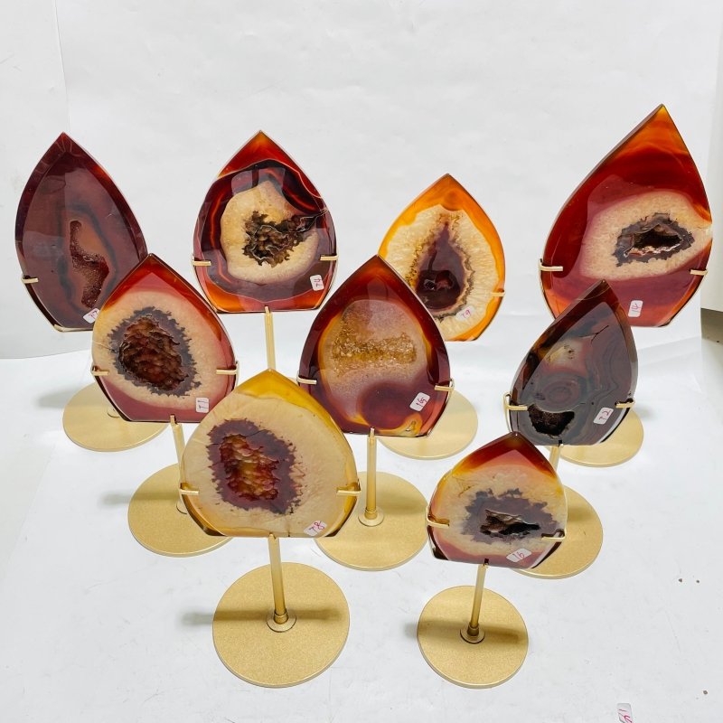 9 Pieces Beautiful Geode Carnelian Druzy Arrow Head With Stand - Wholesale Crystals