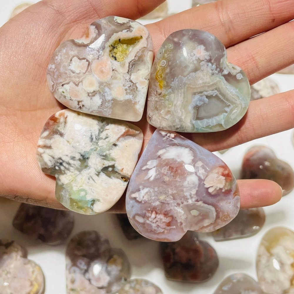 91 Pieces High Quality Sakura Flower Agate Heart -Wholesale Crystals