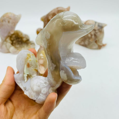 5 Pieces Sakura Flower Agate Geode Dolphin Carving -Wholesale Crystals