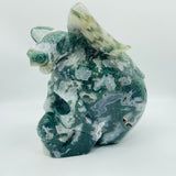 Large Moss Agate Flying Dragon Standing On Skull Carving -Wholesale Crystals