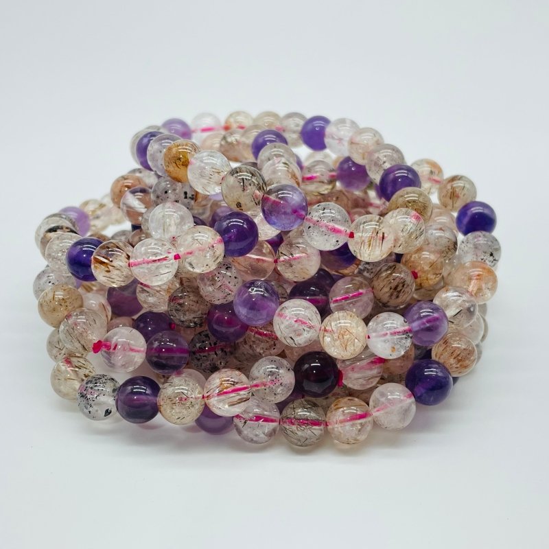 Amethyst Mica Rutile Quartz Mixed Beads Bracelet Wholesale - Wholesale Crystals