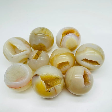 Beautiful Yellow Druzy Agate Geode Smile Open Mouth Agate Sphere Ball Wholesale -Wholesale Crystals