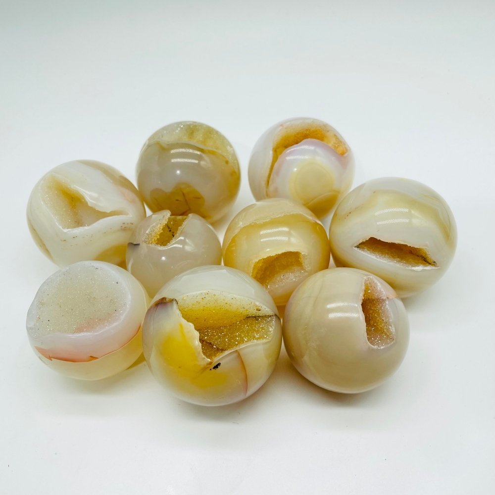 Beautiful Yellow Druzy Agate Geode Smile Open Mouth Agate Sphere Ball Wholesale -Wholesale Crystals