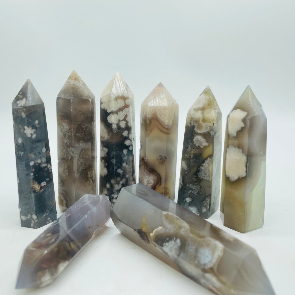 Black Sakura Flower Agate Tower Point Crystal Wholesale -Wholesale Crystals