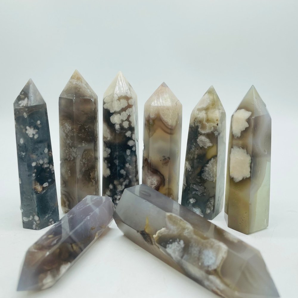 Black Sakura Flower Agate Tower Point Crystal Wholesale -Wholesale Crystals