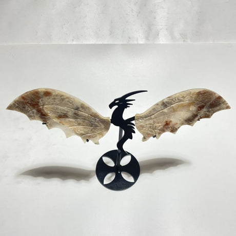 Blue Moonstone Mixed Sunstone Dragon Carving With Stand -Wholesale Crystals